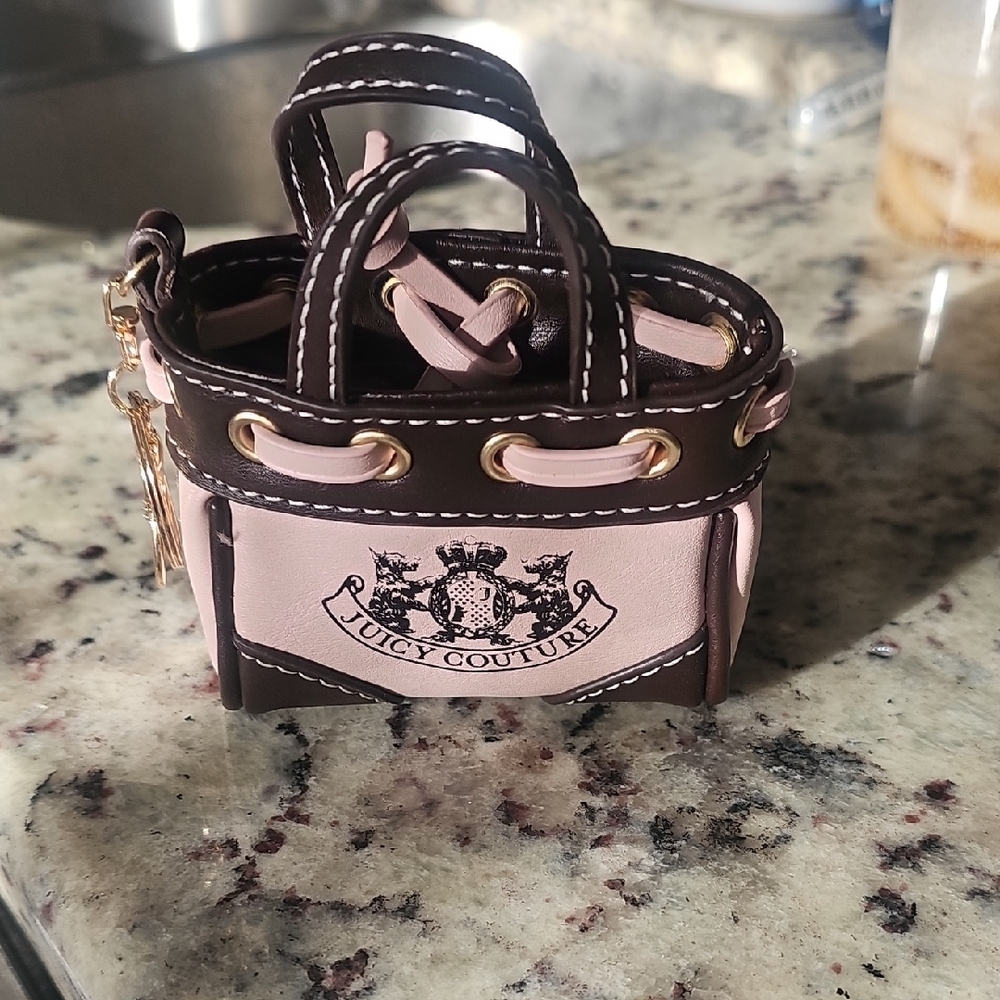 Juicy Couture Pink and Brown Mini Tote Charm with Gold Accents
